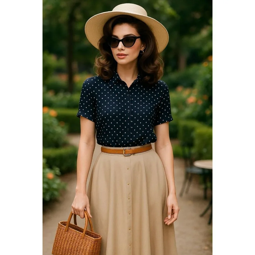 The Limited Silk XL Black White Polka Dot Sheer Blouse Short Sleeve Sheercore - Picture 3 of 11
